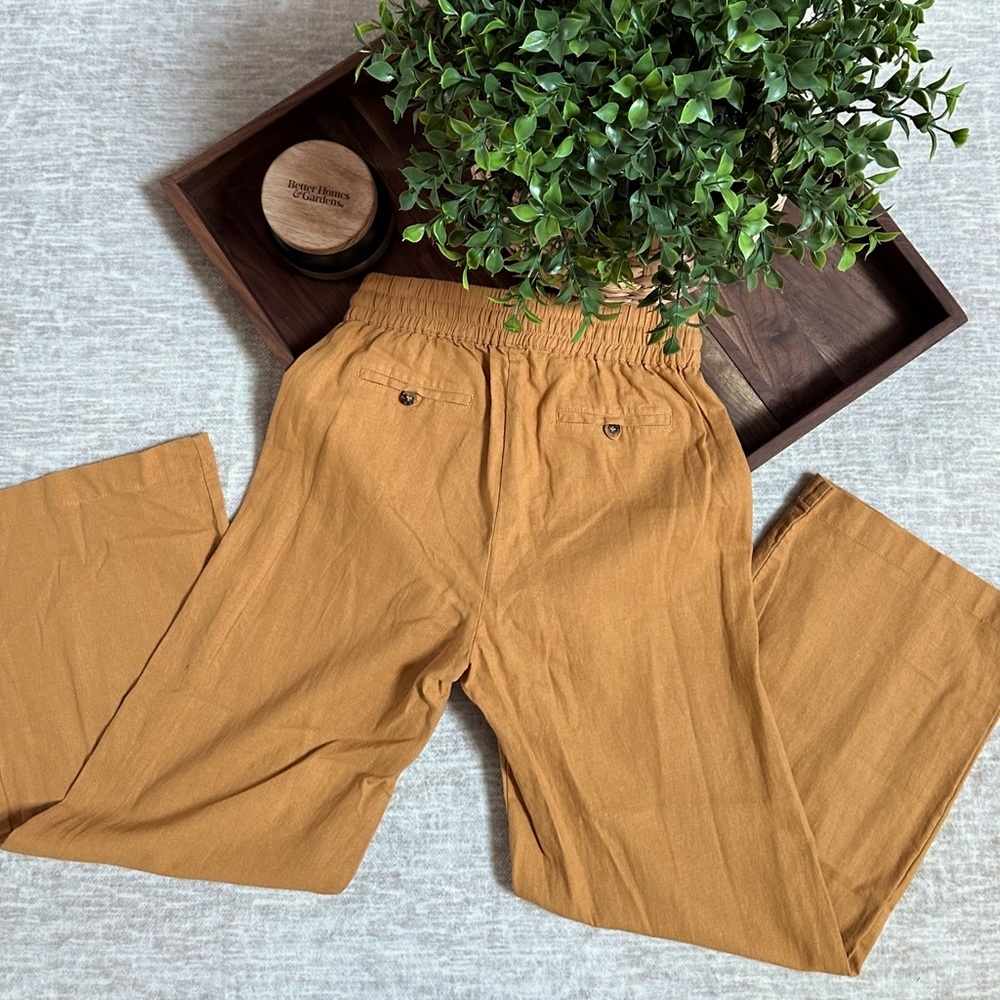 Wide Leg  drawstring Linen Pants- color Army Green